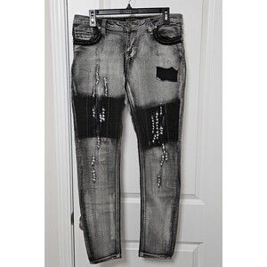 VTG Traffic Jeans Juniors 11 (32x30) Black Distressed Stretchy Skinny Mid-Rise